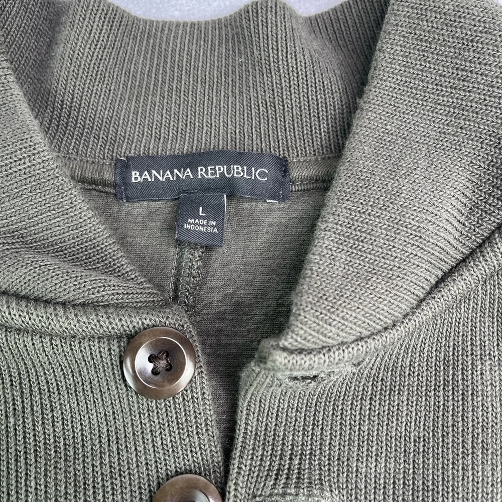 Banana Republic Sweater Pullover Earth Green 100% Cotton Men's Large 1/4 Button
